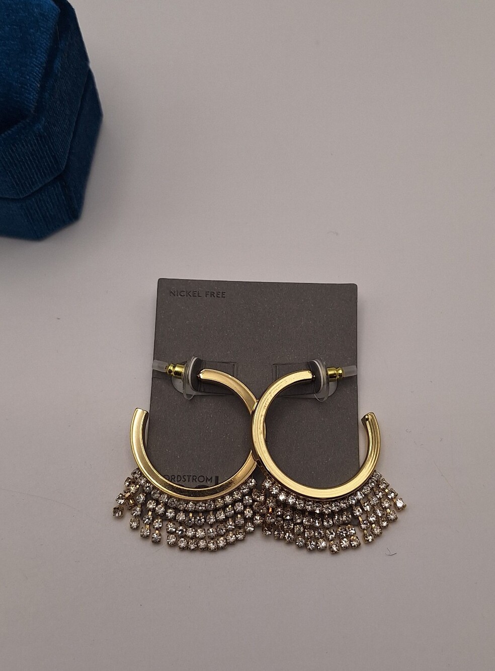 Nordstrom Gold Rhinestone Fringe Hoop Earrings Nickel Free NWT